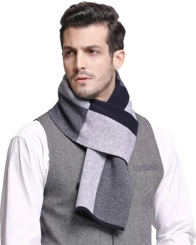 Vista 9 de RIONA Men's 100 Australian Merino Wool Scarf Knitted Soft Warm Neckwear negro (9001_black)
