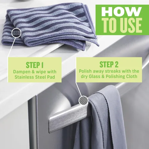 Vista 2 de Kit de Paño de Limpieza de Microfibra de Acero Inoxidable E-Cloth - Limpiador de Acero Inoxidable para Electrodomésticos, Horno, Estufa y Más
