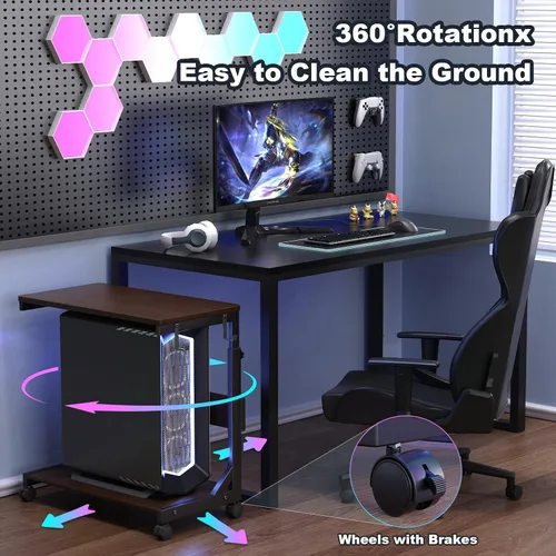 Vista 5 de Soporte de Torre de Computadora de Altura Ajustable con Estación de Carga y Puerto de Carga USB, Carrito de Caja ATX de 2 Niveles, Soporte de PC