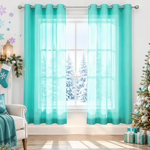 Vista 61 de KOUFALL Cortinas traslúcidas negras de 45 pulgadas de largo para ventanas de sótano, juego de 2 paneles con ojales, cortinas cortas Negro