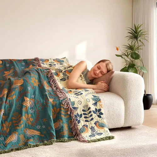 Vista 9 de LUTBM Manta bohemia para sofá de 50 x 60 pulgadas, 100% algodón, suave Animal-pájaro-a