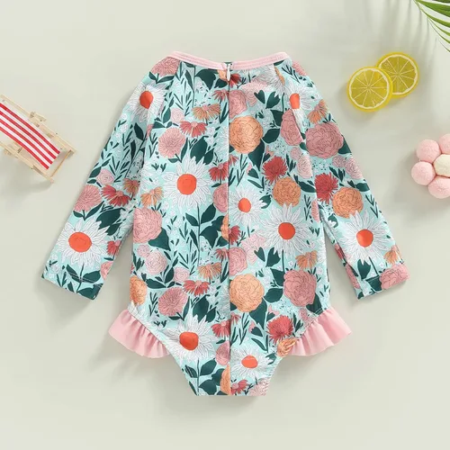 Vista 13 de MERSARIPHY Traje de baño de una pieza para niña pequeña, traje de baño de manga larga, traje de baño para niñas