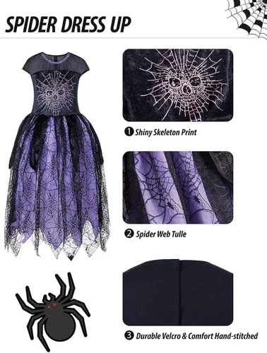 Vista 5 de Disfraz de bruja para niñas, disfraz de araña para niños, disfraz de araña de Halloween