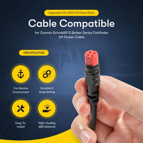 Vista 2 de Sunluway 010-12199-04 Cable de alimentación/datos NMEA 0183 de 4 pines compatible con Garmin Striker 4/4cv/4dv/Plus/Vivid Series y EchoMAP Series