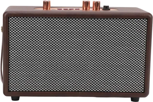 Vista 9 de Altavoz portátil retro, altavoz vintage de piel sintética con 10 W x 2 altavoces duales, tiempo de reproducción de 8 horas de duración, entrada