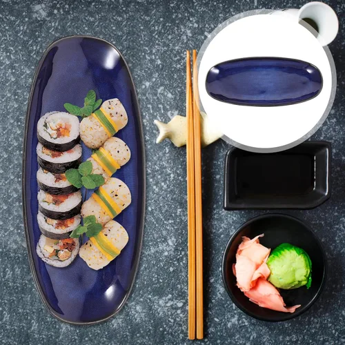 Vista 3 de Cabilock Platos de cerámica para sushi, platos de cerámica para sushi, estilo japonés, ovalados, platos de porcelana para servir charcutería