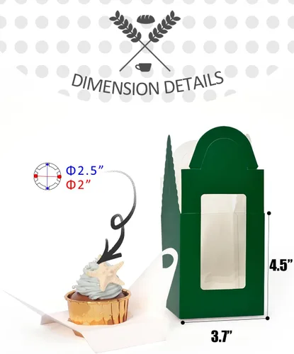 Vista 5 de qiqee Cajas para magdalenas verdes, soportes individuales desechables para magdalenas, 50 piezas, cajas individuales para magdalenas con ventana