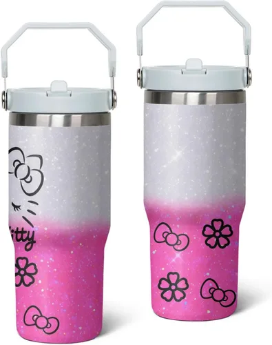 Vista 12 de Vaso para Adultos Botella de Agua Tazas de Doble Pared para Niños 20 oz Rosa Taza de Café Cosas de Gato Vaso Aislado Regalos para Niñas Mujeres