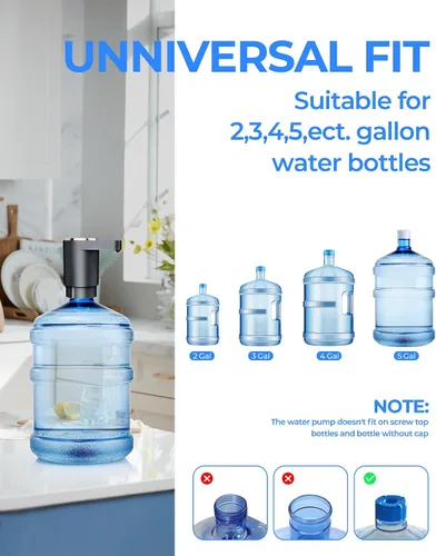 Vista 2 de Bomba de botella de agua, dispensador de agua eléctrico portátil para botellas de 5 galones, carga USB, interruptor automático, batería recargable