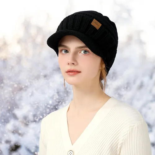 Vista 2 de Gorros de invierno para mujer Gorro de punto grueso, cálido y elegante, suave, elástico, lindo gorro de invierno para mujer con visera