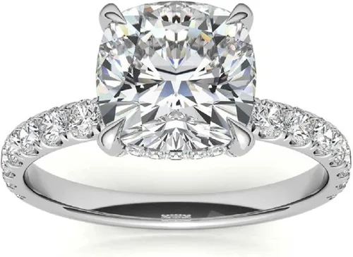 Vista 2 de Anillo de compromiso hecho a mano de oro blanco sólido de 10 quilates, 2 quilates de corte cojín de moissanita, anillo solitario de boda