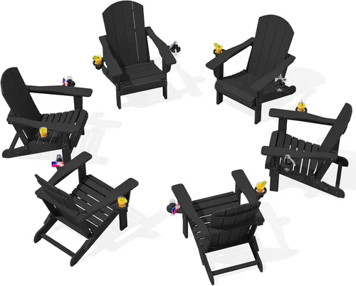 Vista 22 de SERWALL Silla Adirondack plegable, Silla Adirondack HDPE con textura de madera - gris