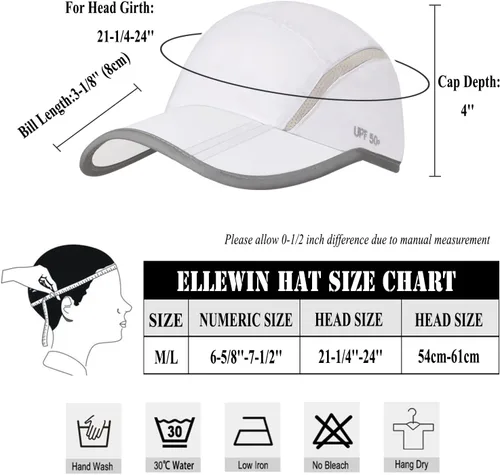 Vista 18 de ELLEWIN Gorra de béisbol unisex UPF 50 sin estructura, con pico grande y plegable