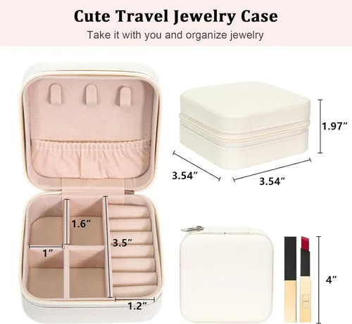 Vista 2 de Caja de joyería de viaje portátil de cuero PU mini caja de viaje de joyería pequeña caja de joyería para pendientes collar mujeres niñas regalo