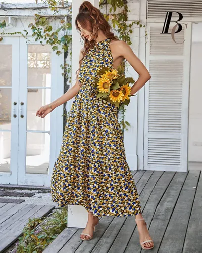 Vista 3 de BebreezChic Women Dresses 2022 Boho Floral Flowy Ruffled Dresses