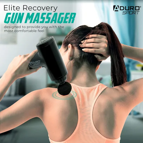 Vista 2 de Pistola de masaje de percusión Aduro Pistola de masaje muscular de tejido profundo, Elite Recovery™ Pistola masajeadora eléctrica de mano perfecta