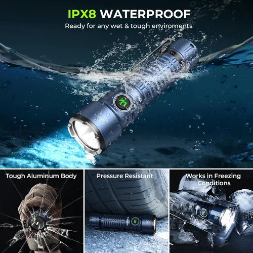 Vista 4 de Wurkkos TS28 3200lm Linterna LED recargable, IPX8 impermeable, azul Haz de 1,660.1 ft, modos de operación dual, carga inversa, controlador