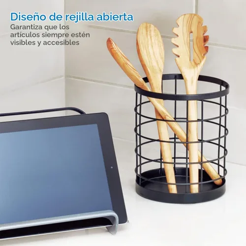 Vista 3 de iDesign Recipiente de Cocina para Utensilios - Recipiente de Cocina de Acero Portautensilios para Encimera - Negro Mate