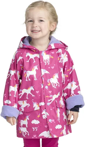 Vista 2 de Hatley Chaqueta de lluvia estampada con botones para niña Arcoiris Unicornios