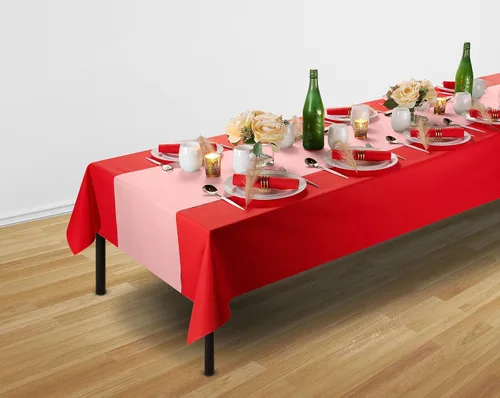 Vista 2 de Camino de mesa desechable para mesa de comedor, 16 pulgadas, paquete de 20 caminos de mesa de papel rosa similar al lino para fiestas, bodas