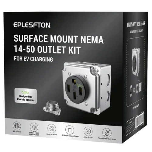 Vista 9 de Nema 14-50 EV Outlet con kit de caja de montaje en superficie, 50 amperios EV carga recta dispositivo receptáculo resistente, grado industrial, 3