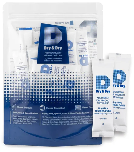 Vista 9 de Dry & Dry 0.02 oz [50 paquetes] Paquetes de gel de sílice seguros para alimentos y farmacéuticos desecantes - Paquetes de gel de sílice Tyvek®