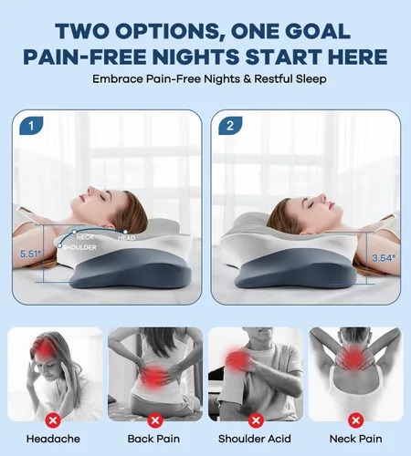 Vista 2 de DONAMA Almohada cervical para aliviar el dolor de cuello y hombros