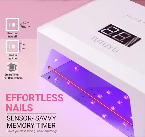 Vista 2 de Lámpara de uñas LED UV de 72 W, secador de uñas de diseño compacto para esmalte de gel con 4 temporizadores, sensor automático, longitud de onda
