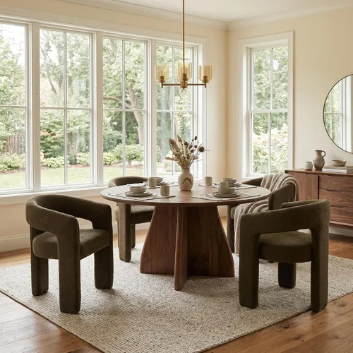 Vista 29 de Hyfirm Sillas de Comedor Modernas Tipo Barril Juego de 1, Cómoda Silla de Comedor de Acento Tapizada en Chenilla con Brazo para Cocina Sala de Estar