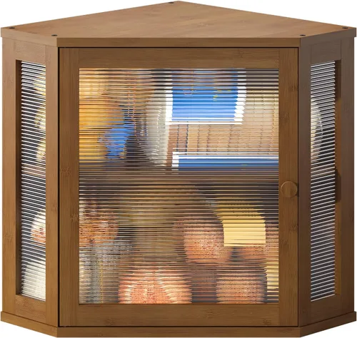 Vista 13 de Caja de pan de esquina BMOSU para encimera de cocina de doble capa de bambú contenedor de pan de madera de gran capacidad (negro, mediano)