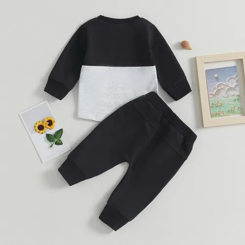Vista 3 de MAINESAKA 2 piezas de sudadera para bebé niño, ropa de bloque de color, manga larga, sudadera con pantalones deportivos para otoño