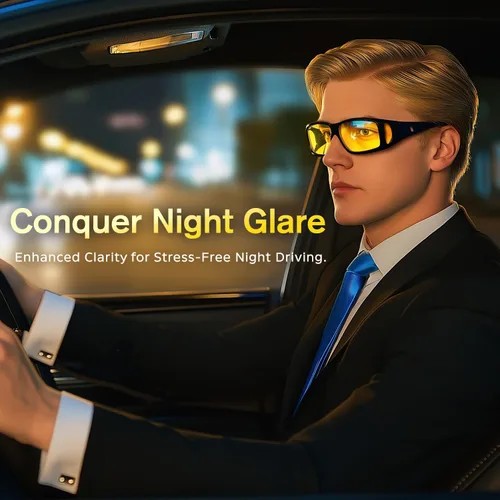 Vista 2 de Gafas de conducción de visión nocturna para hombres y mujeres, ajuste A01 Negro Claro