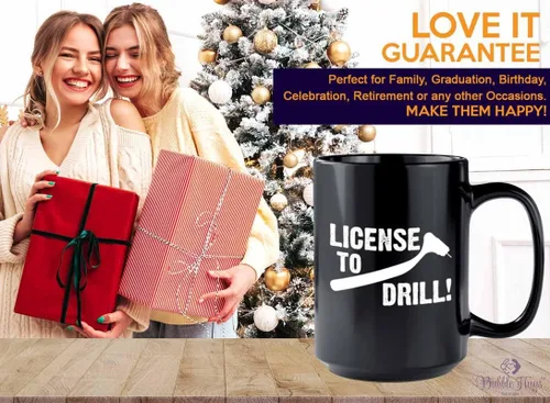 Vista 6 de Taza de café para dentista de 15 onzas, color negro, laicense to drill - Higienista Dental Médico Enfermera Estudiante Ortodoncista Pediatra