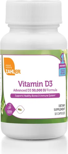 Vista 2 de Zahler - Vitamina D3 avanzada de 50000 UI Cápsulas Kosher Apto para vegetarianos Vitamina D para apoyo inmunológico, hueso, dientes y músculos