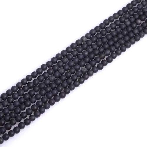 Vista 43 de Cuentas espaciadoras redondas de ágata negra esmerilada mate mate de 0.157 in para fabricación de joyas de 15 pulgadas