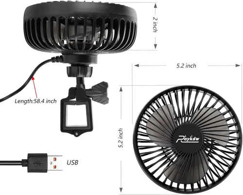 Vista 5 de Roykaw Ventilador portátil de carrito de golf alimentado por USB compatible con los modelos EZGO Club Car Yamaha con tubo cuadrado, ajuste de 3