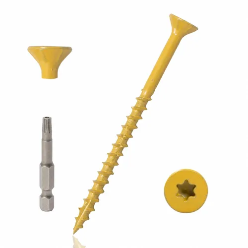 Vista 6 de 400 piezas de tornillos para cubierta exterior 8#×1 pulgada, tornillos de madera con revestimiento cerámico amarillo, tornillos autoperforantes