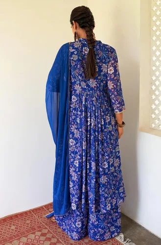 Vista 7 de Janasya Conjunto Kurta Embellecido con estampado floral digital rosa Georgette para mujer