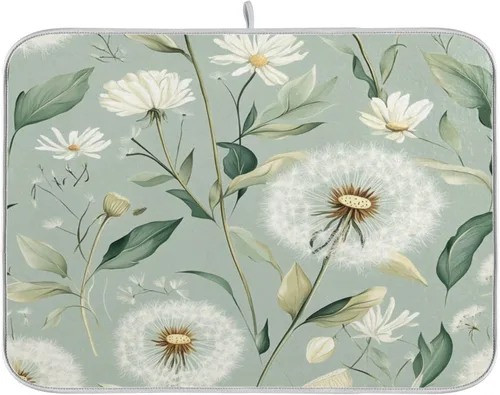 Vista 53 de Tapete de secado de platos de primavera naranja con flor de amapola para encimera de cocina, tapete escurridor absorbente de microfibra, tapete