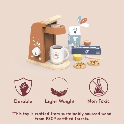 Vista 5 de SPEEDY MONKEY Juego de Máquina de Café de Madera para Niños – Certificado FSC Juego de Simulación de Cafetera Espresso, Conjunto de Café de Juego