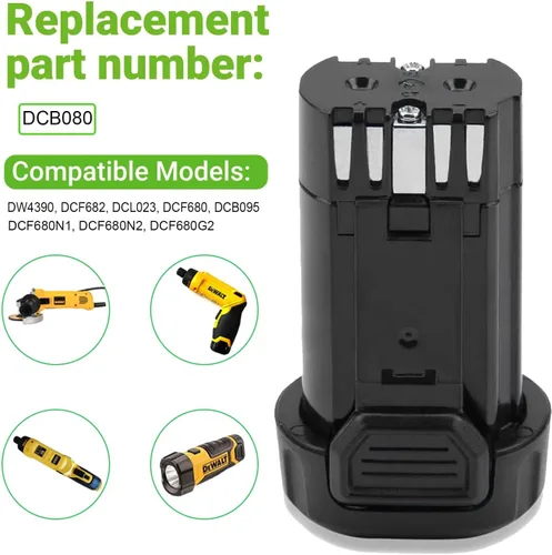 Vista 3 de Reemplazo de 2000 mAh para batería Dewalt de 8 V DCB080 DW4390 DCF680 DCF680N1 DCF680N2 DCF680G2 DCF682 DCL023 DCB095
