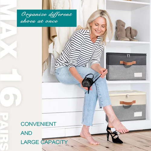 Vista 2 de Organizador de zapatos para armario, contenedores de almacenamiento de zapatos plegables con cubierta transparente, soporte para zapatos que ahorra
