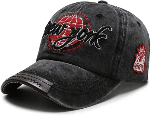 Vista 2 de XibeiTrade Gorra de béisbol retro de Nueva York de algodón con ala de cuero para deportes al aire libre