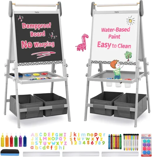 Vista 7 de FUNLIO Caballete de Arte Anti-Deformación para Niños, 3 Alturas Ajustables para Niños de 2 a 8 Años, Caballete Todo-en-Uno para Niños Pequeños