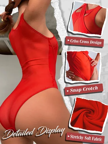 Vista 3 de Dlsave Body de encaje para mujer, camiseta de malla recortada, traje sin mangas