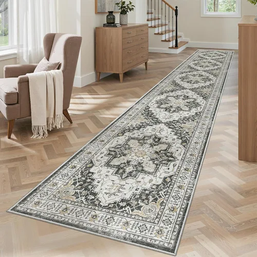 Vista 46 de Madane Alfombra lavable de 2 x 3 pies, alfombra de entrada pequeña, antideslizante, vintage, para entrada interior, alfombra de pelo bajo