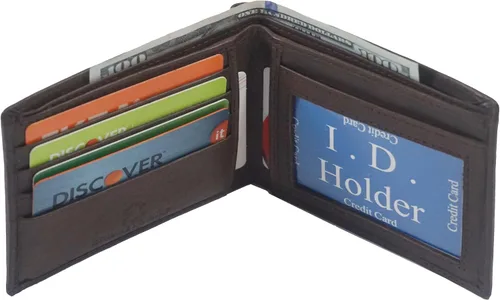 Vista 2 de RFID bloqueo protección vaca cuero delgado tarjeta de crédito titular plegable para hombre cartera, Marrón