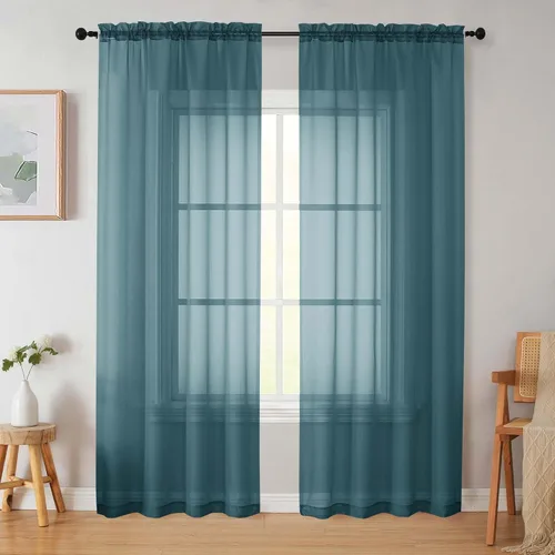 Vista 87 de 2 paneles de cortinas traslúcidas blancas para dormitorio, sala de estar, 96 pulgadas de largo, modernas, suaves, ligeras, con bolsillo para barra