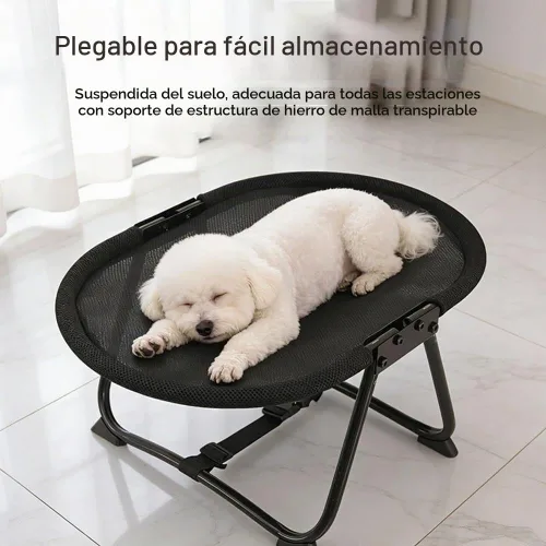 Vista 4 de Hamaca para gatos, cuna elevada independiente para perros en interiores y exteriores, cama plegable para mascotas sin montaje con malla Negro