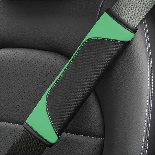 Vista 13 de AUCELI 2 fundas para cinturón de seguridad de automóvil, fundas de correa de hombro de fibra de carbono, almohadilla de arnés suave de cuero Negro